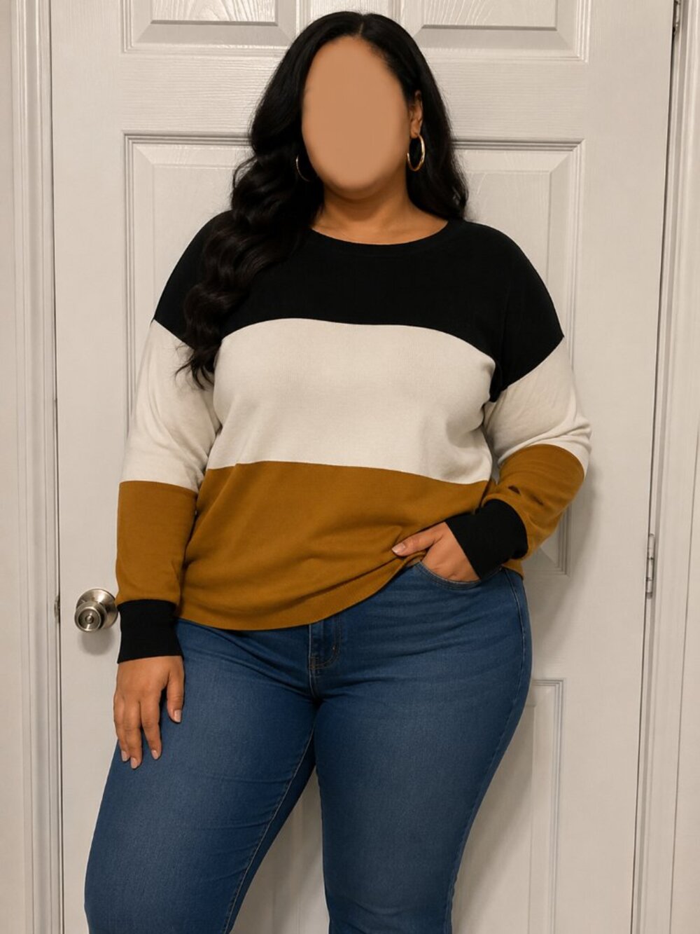 Fashion to Figure Color Block Long Sleeve Top Yellow/Black/Tan Size 2